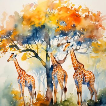 Lámina "Tres Jirafas comiendo"