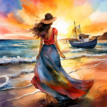 Lámina "Chica y barca en la playa 4”