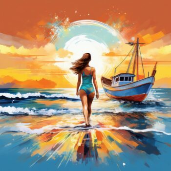 Lámina "Chica y barca en la playa 5”